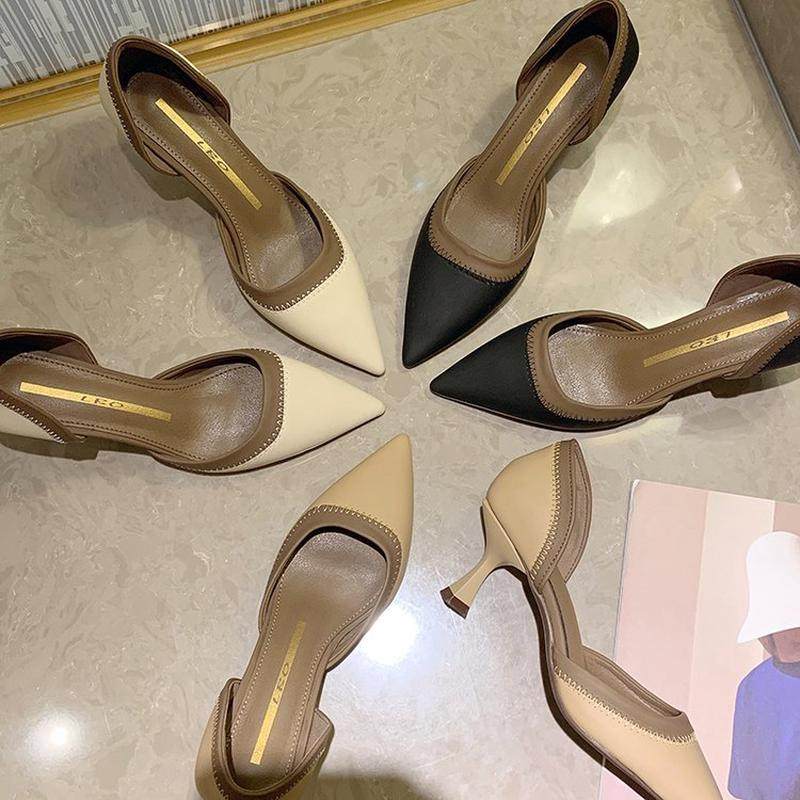 气质女春秋尖头细跟防滑法式气质斩男高级感拼色工作职业单鞋女款,淘宝优惠券,粉丝福利购,淘宝优惠卷