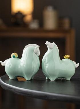 新中式马上有钱摆件小唐马高档客厅办公室装饰生肖马开业乔迁礼品