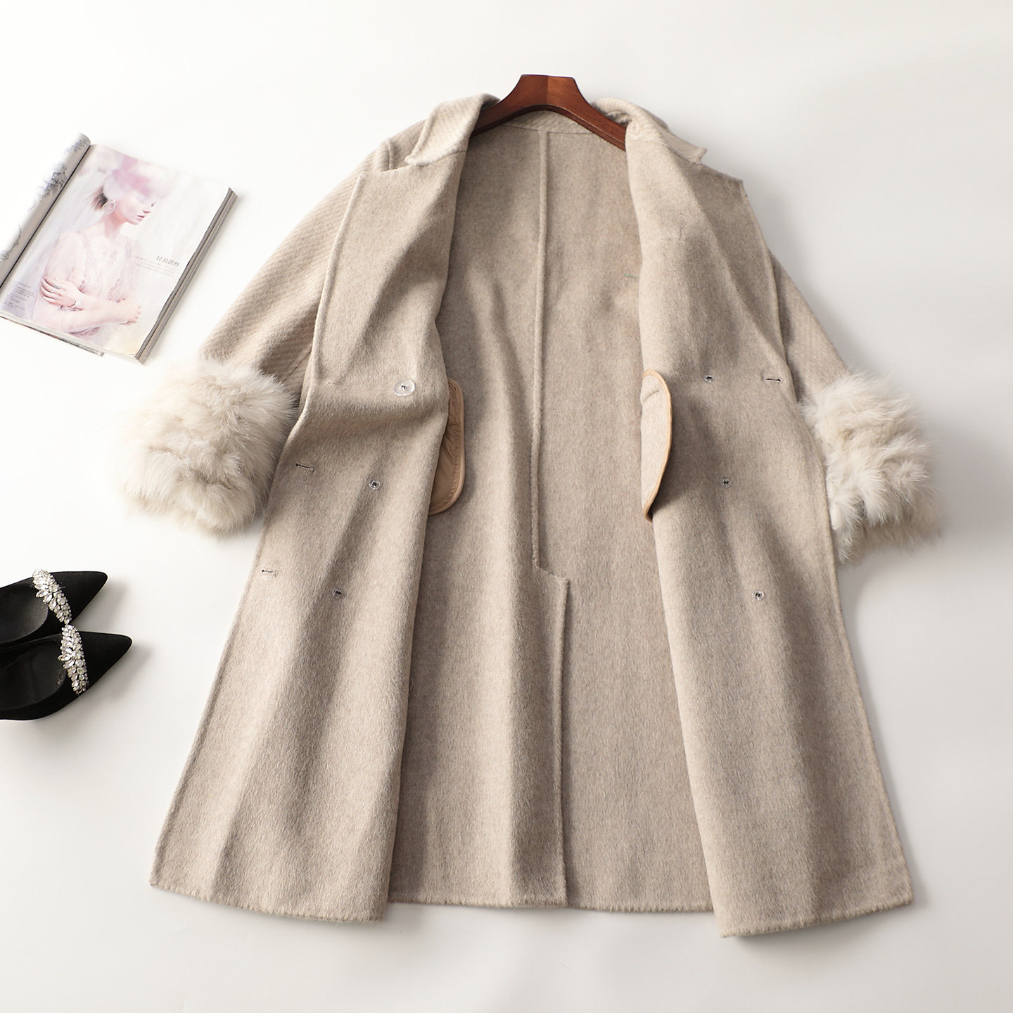 247796 冬加长款单排扣九分袖双面呢大衣,淘宝优惠券,粉丝福利购,淘宝优惠卷