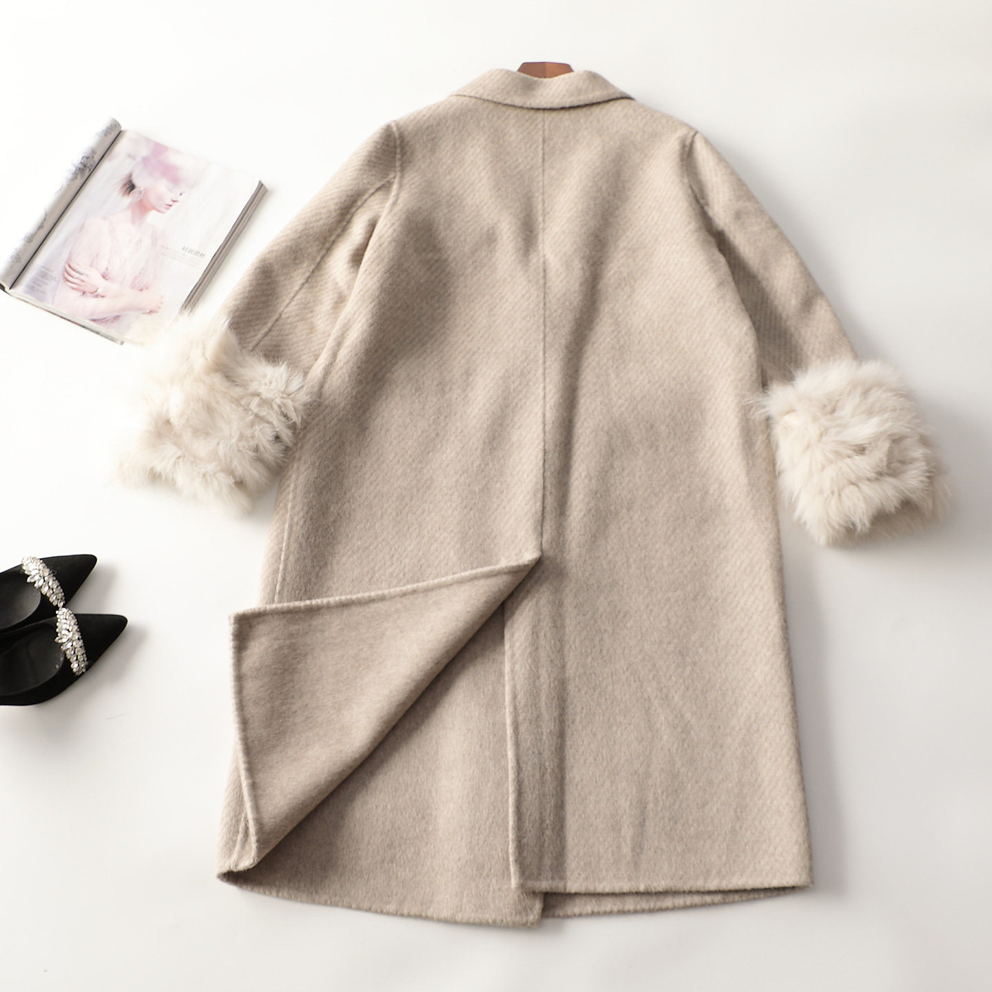 247796 冬加长款单排扣九分袖双面呢大衣,淘宝优惠券,粉丝福利购,淘宝优惠卷