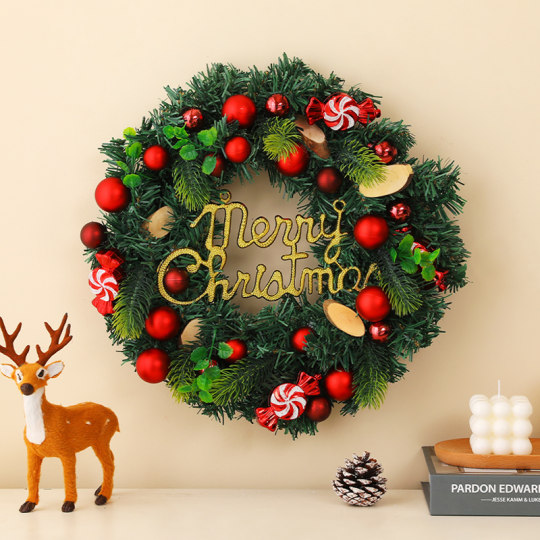 Christmas decorations wreath cane scene arrangement