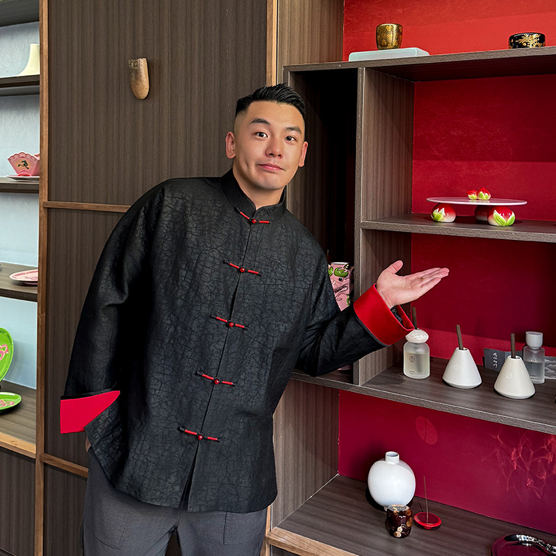 红礼*三重门春秋季非遗复古龟裂纹香云纱真丝100%外套唐装潮流男,淘宝优惠券,粉丝福利购,淘宝优惠卷