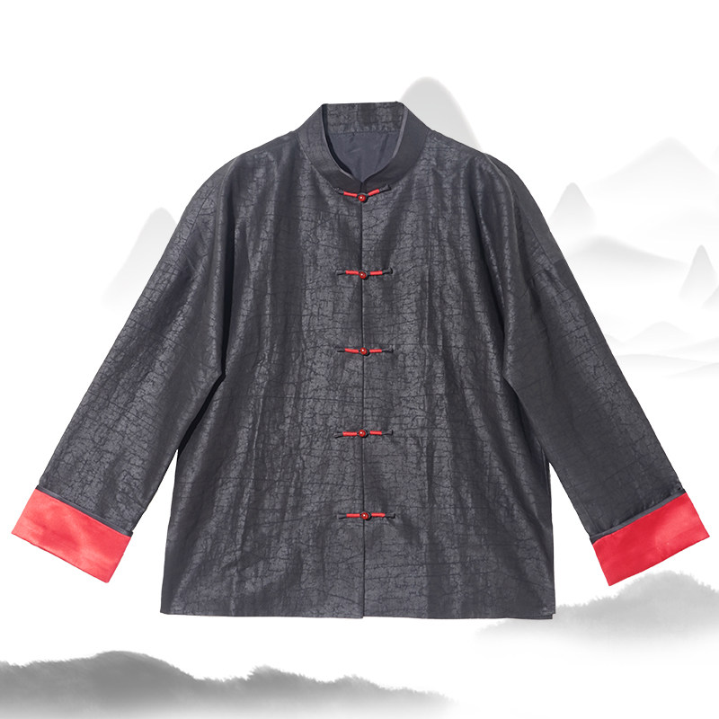红礼*三重门春秋季非遗复古龟裂纹香云纱真丝100%外套唐装潮流男,淘宝优惠券,粉丝福利购,淘宝优惠卷
