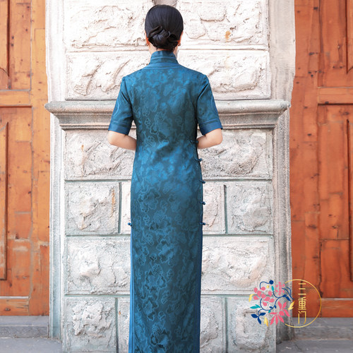 三重门{宫兰玉}夏季复古花罗真丝桑蚕丝旗袍高端中国风长款礼服女 - 图2