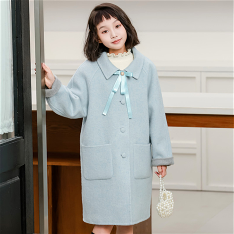 2025女童双面羊绒大衣新款儿童可爱蝴蝶结双面穿双面呢羊毛大衣 - 图1