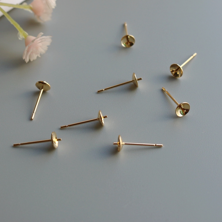 14K包金保色配件半孔粘贴耳钉珍珠耳针 耳托DIY材料配件 50根一份 - 图1