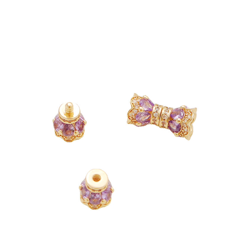 14K铜保色镶锆石螺丝腰鼓桶珠隔珠四叶圆扣头diy手链项链饰品配珠 - 图3