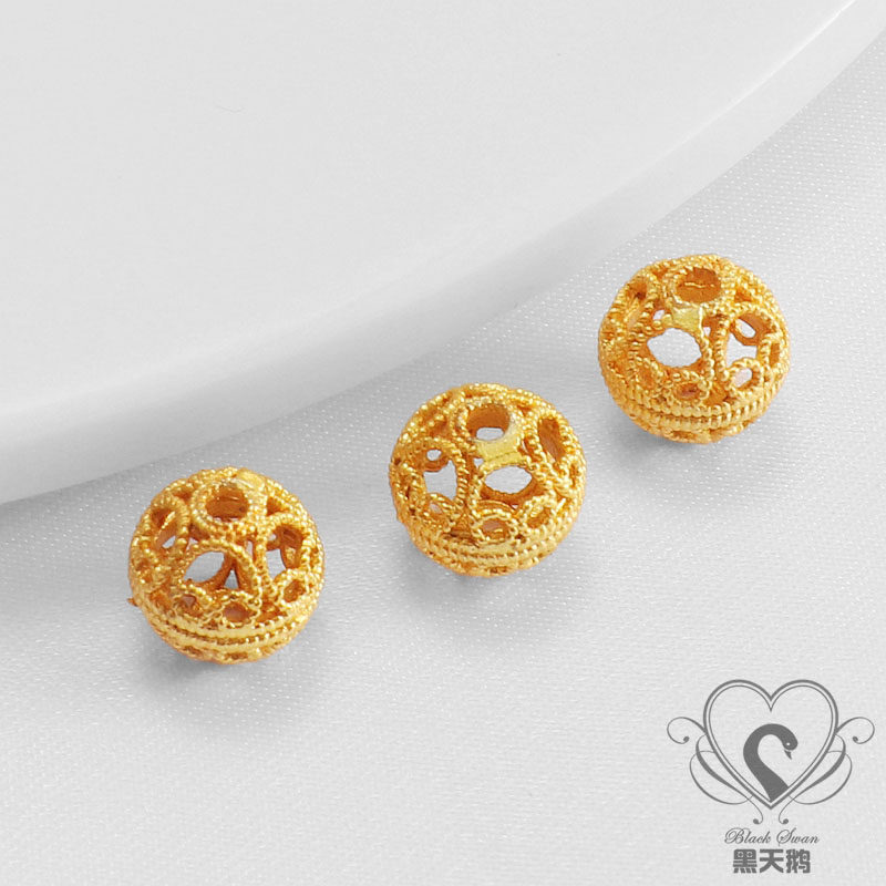 18K哑金保色多款镂空花纹圆球散珠DIY手链项链配珠隔珠串珠古法金,淘宝优惠券,粉丝福利购,淘宝优惠卷