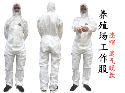 一次性防护服连体带帽养殖场工作服连脚防水防尘防隔离参观喷漆 - 图1