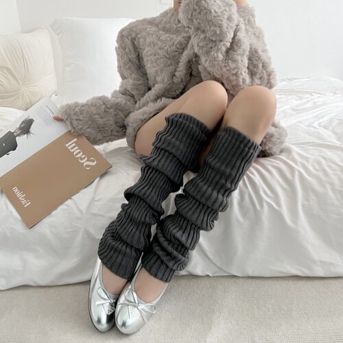 y2k堆堆袜套加长过膝长筒袜女秋冬加厚保暖小腿袜配鲨鱼裤雪地靴 - 图1