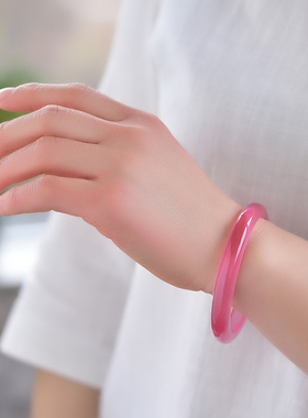 韩版正品窄款粉猫眼石手镯时尚水晶镯饰品女猫眼效应明显天然新款