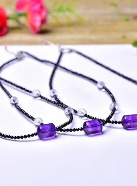 亮晶阁 天然黑尖晶锁骨链 加紫晶转运原创设计 2MM项链