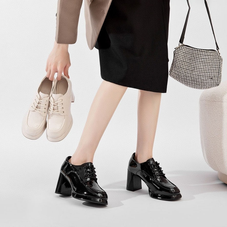 英伦风小皮鞋女粗跟单鞋2023年新款夏季软皮百搭系带深口高跟鞋女,淘宝优惠券,粉丝福利购,淘宝优惠卷