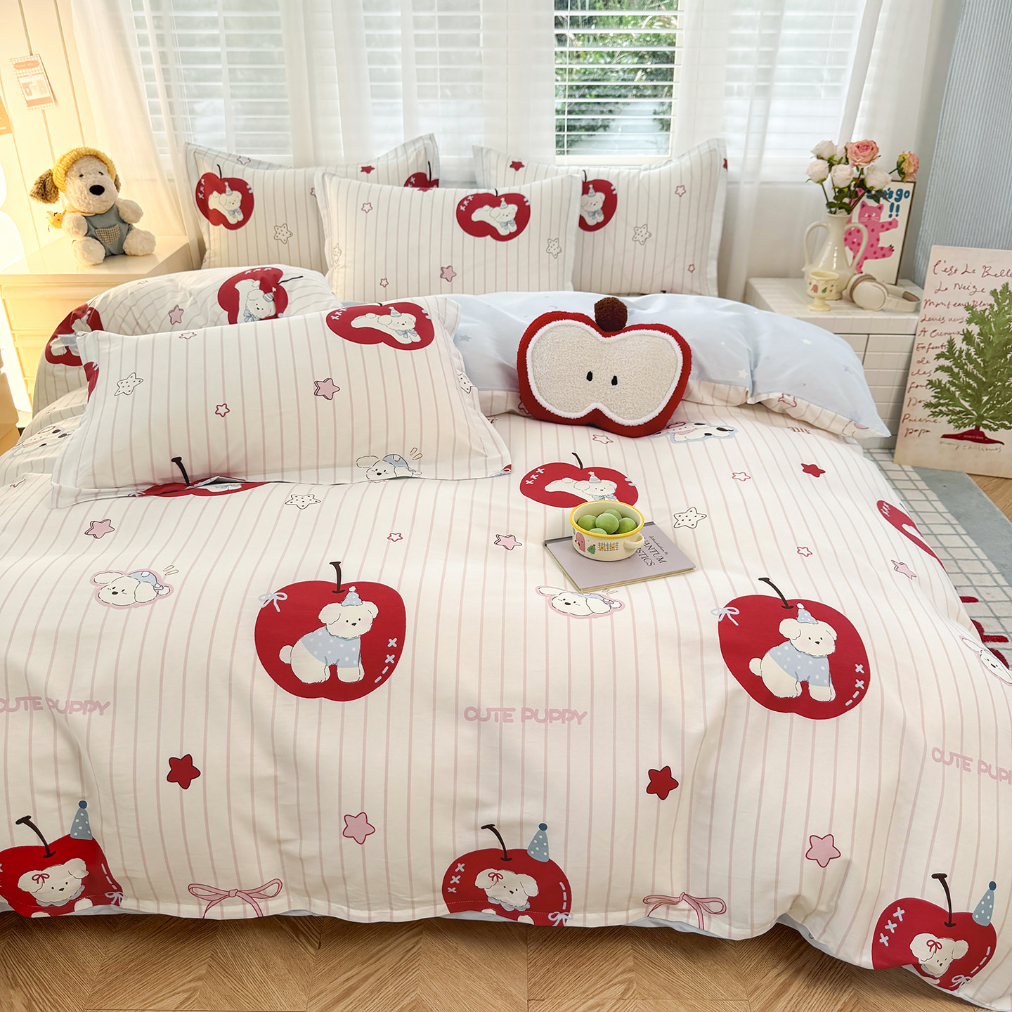 小清新彩虹全棉套件单人床ins风全棉三件套纯棉床上用品四件套女