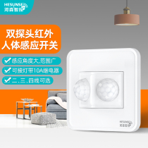 Type 86 Dual Probe Human Body Infrared Sensing Switch Panel 220V Garage Stairs Aisle Light Control Time-lapse Sensor