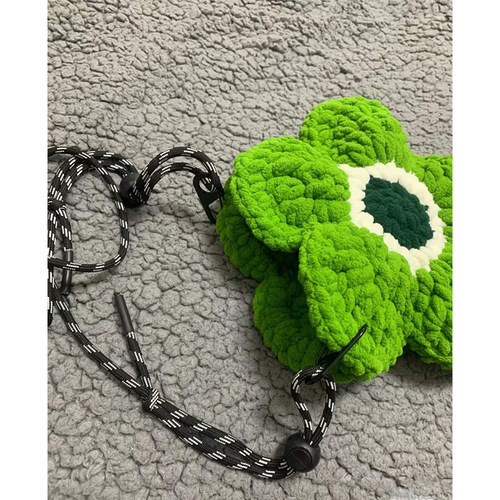 小红书同款冰条线花花小包粗毛线钩织绿色花朵包手工diy材料包 - 图0