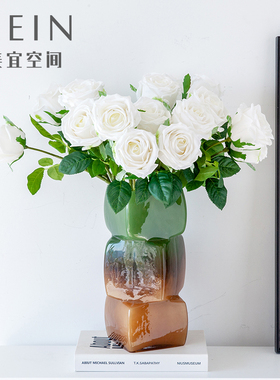 高档逼真保湿感手感玫瑰花仿真花欧洲月季假花客厅摆件餐桌花摆设