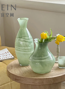 新中式绿色琉璃玻璃花瓶客厅摆件