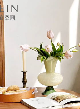 中古法式波浪花边绿色花瓶