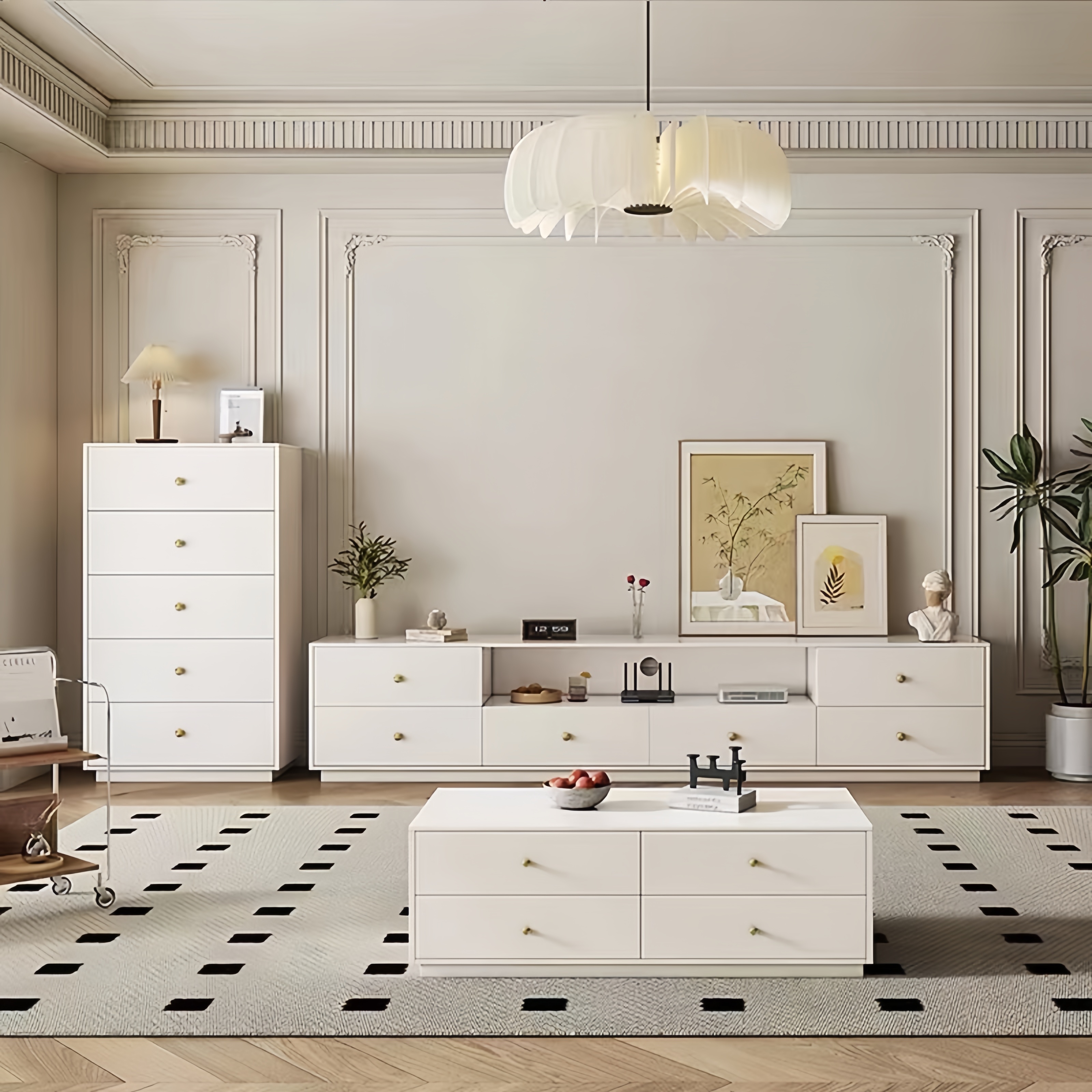 现代简约落地电视柜客厅家用2024新款高级感法式实木高款卧室地柜 - 图2