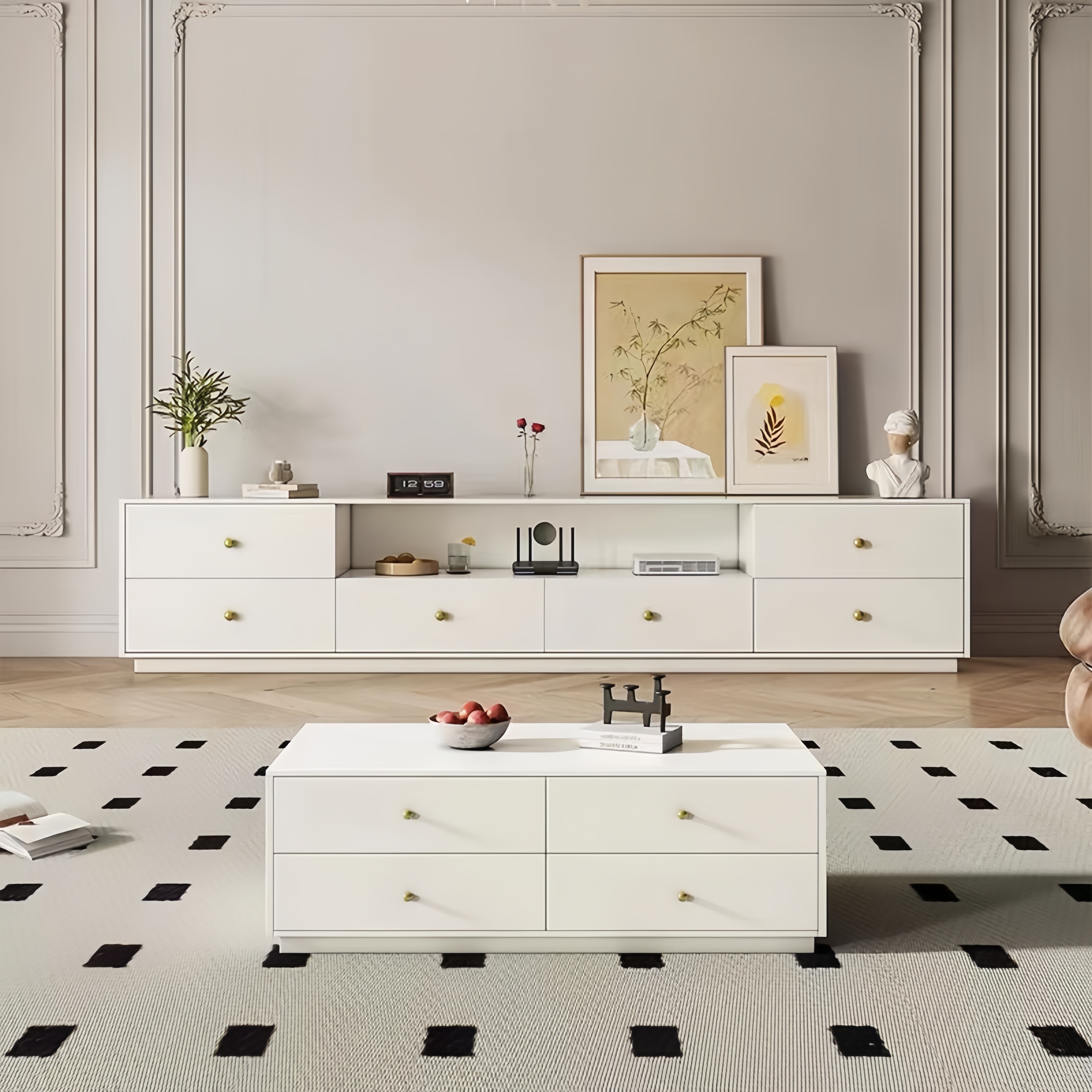 现代简约落地电视柜客厅家用2024新款高级感法式实木高款卧室地柜 - 图0