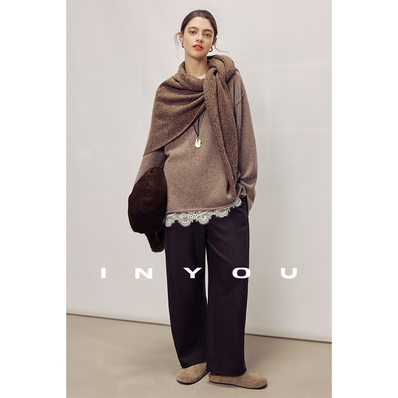 因由 早春莱赛尔天丝羊毛亲肤拼接蕾丝长袖百搭圆领打底衫T恤上衣,淘宝优惠券,粉丝福利购,淘宝优惠卷