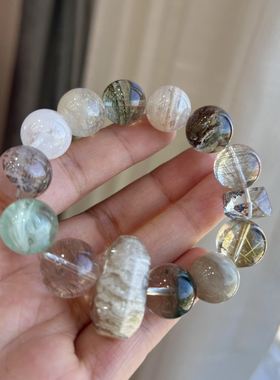 天然水晶手链绿幽灵手串 彩幽灵四季红金发晶银发晶饰品礼物女