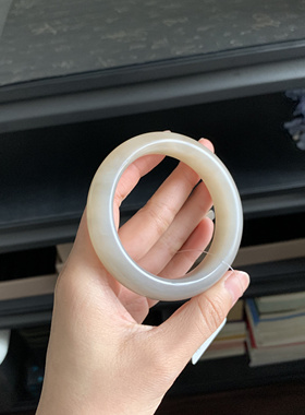 毛毛的翠//M 12735/特色藕粉烟紫和田玉厚装手镯//54.9/1800