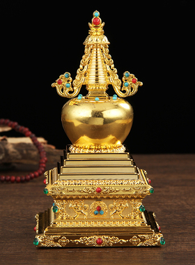 珍珠舍利塔菩提塔珍珠塔嘎乌盒高17 20厘米合金鎏金摆件精致做工
