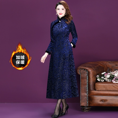 Ципао, лонгслив, демисезонное длинное утепленное легкое платье для матери, китайский стиль