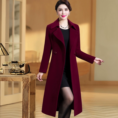 Кашемировое демисезонное длинное элитное утепленное шерстяное шерстяное пальто для матери