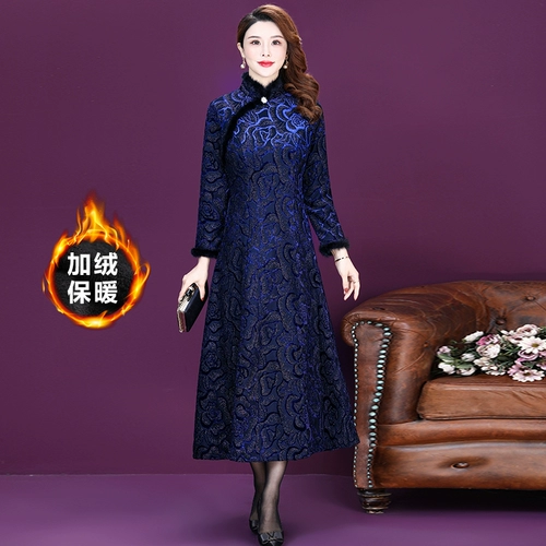 Ципао, лонгслив, демисезонное длинное утепленное легкое платье для матери, китайский стиль