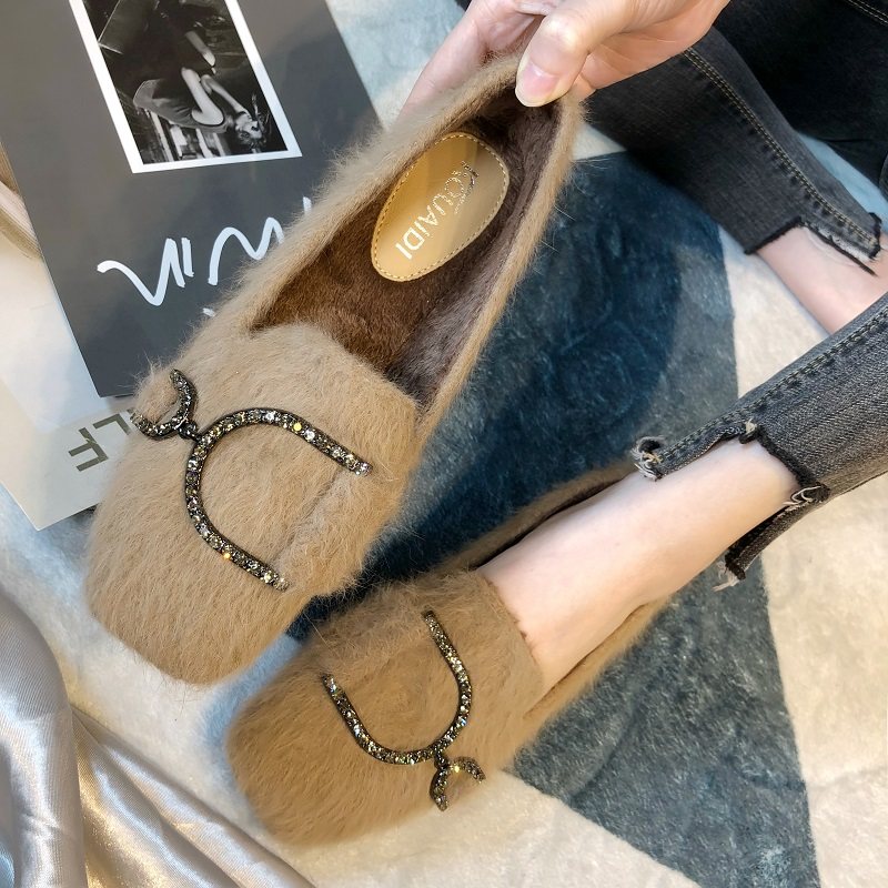 毛毛鞋女秋冬季2025新款百搭平底单鞋貂毛棉瓢鞋一脚蹬加绒豆豆鞋,淘宝优惠券,粉丝福利购,淘宝优惠卷