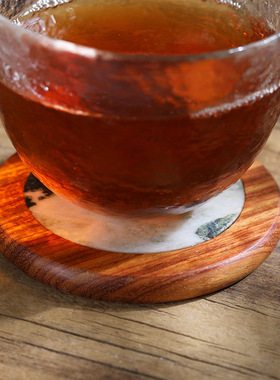 红木+大理石圆木片碗垫拖隔热垫原木圆形创意底座茶杯垫茶碟配件