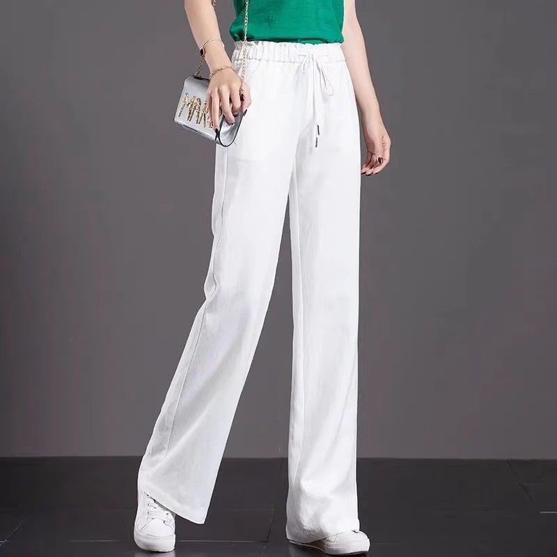 棉麻阔腿裤大码夏季女装新款九分垂感大脚休闲裤女直筒宽松裤子女 - 图0