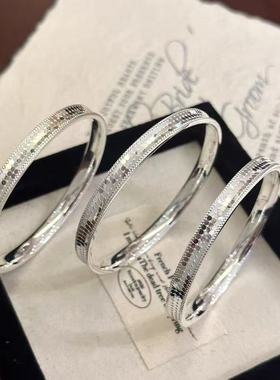 足银999龙鳞闪闪纯银手镯女实心闭口圆镯小众设计时尚送女友礼物