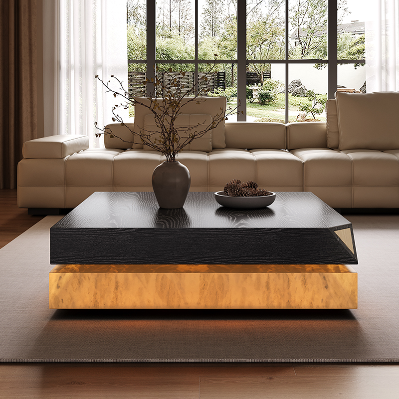 意式极简茶几客厅家用小户型现代高级感岩板茶几发光大理石茶几桌 - 图2