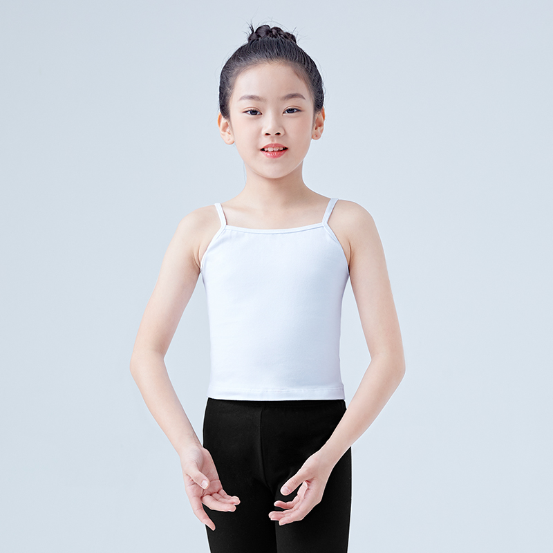 儿童舞蹈服吊带打底衫上衣女童芭蕾舞练功服白色中国舞内搭小背心 - 图0