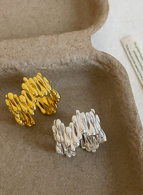 设计感交错水滴金属戒指女个性独特小众轻奢时尚潮流百搭指环戒子