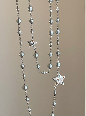高级感灰色珍珠五角星长款毛衣链女轻奢复古时尚潮流气质百搭项链