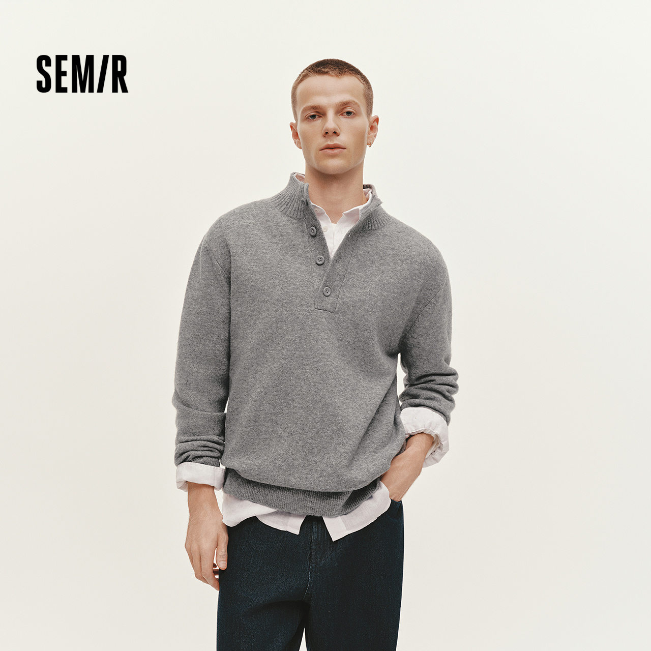 王安宇同款森马毛衫男冬半开襟高领针织衫含羊毛2025新款基础毛衣 - 图0