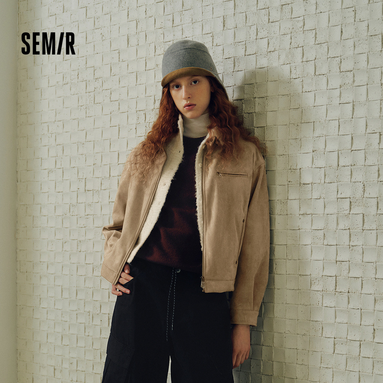 [商场同款]森马外套女立领宽松简约风2025秋季新款仿麂皮夹克复古,淘宝优惠券,粉丝福利购,淘宝优惠卷