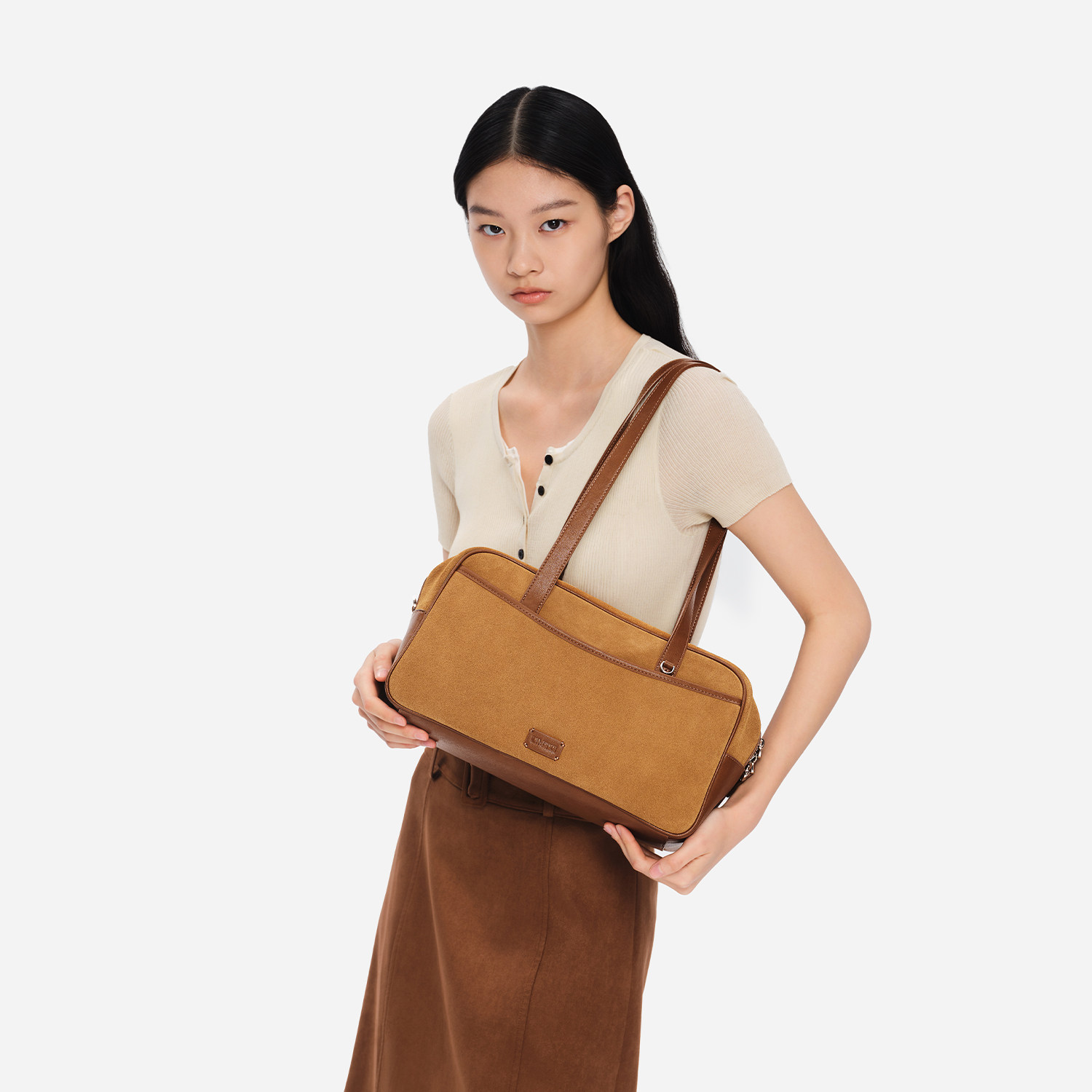 omto可可保龄球包女秋冬美拉德麂皮绒复古百搭休闲通勤单肩包包,淘宝优惠券,粉丝福利购,淘宝优惠卷