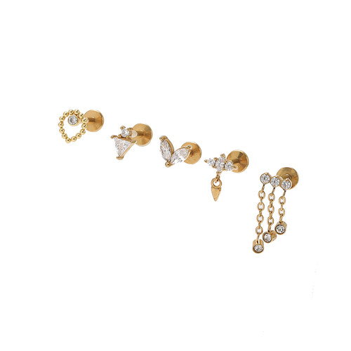 钛钢微镶闪钻锆石链条流苏耳骨钉平底穿刺内螺纹耳蜗耳廓钉小耳钉 - 图3