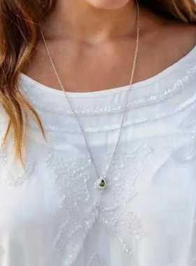 925纯银绿色水滴满镶项链