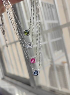 925纯银满镶方形宝石项链