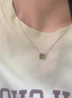 方形宝石925纯银可调节项链