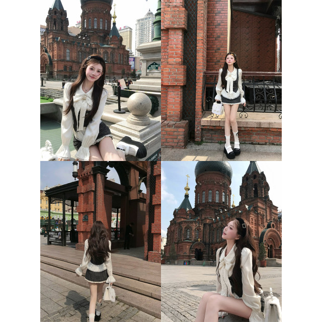 ພຣະ ຄຳ ພີເກົ່າລອນດອນລະດູໃບໄມ້ປົ່ງແລະລະດູຮ້ອນ Temperament Slim Fit Shirt Vest Skirt R1101-2T