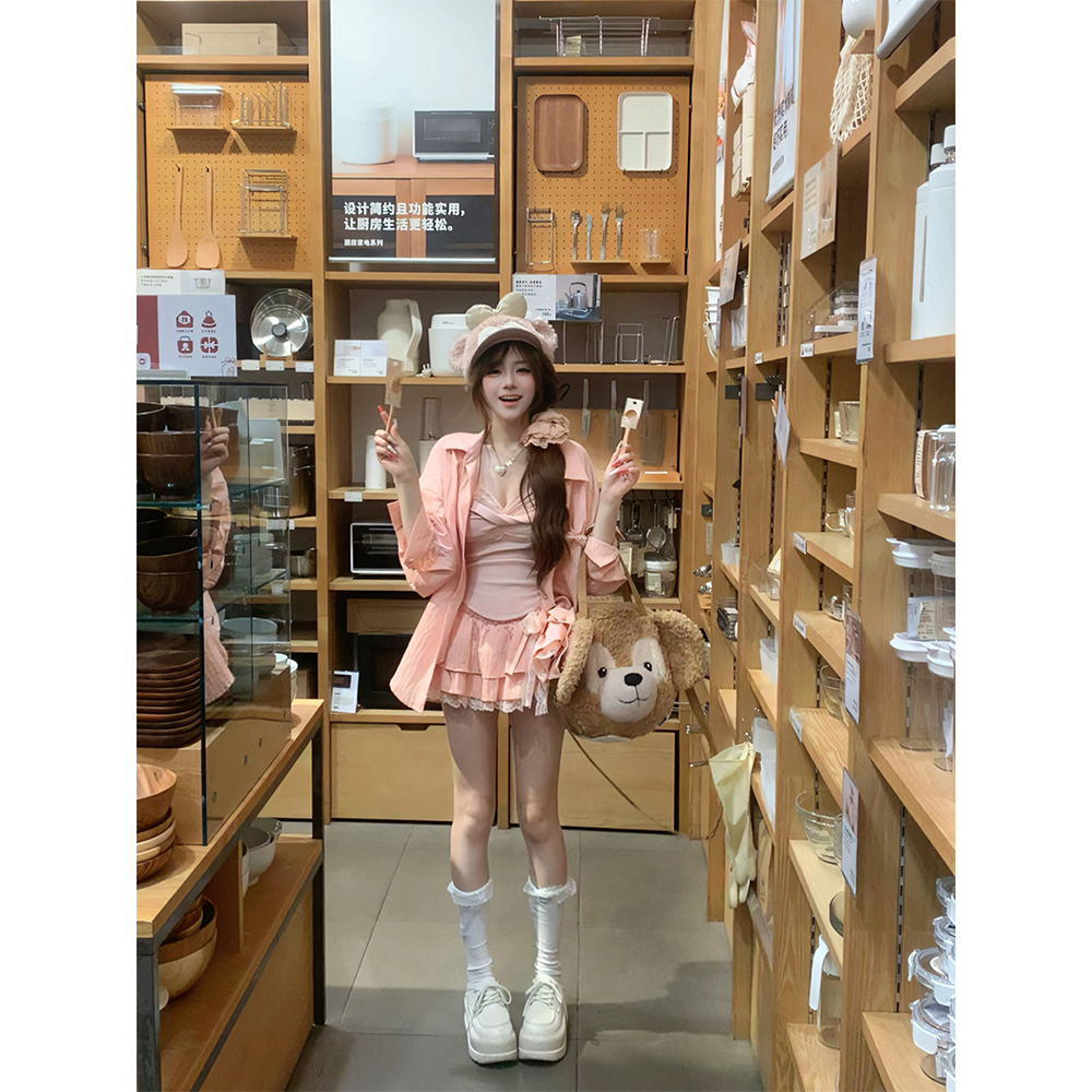 【瑞茜】汽水少女 早秋软妹风小众设计背心半裙衬衫R3497-1W - 图3