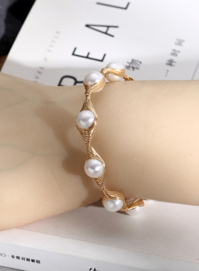 天然淡水珍珠首饰14K绕线手链